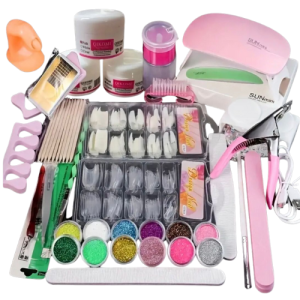 Acrylic Nail Kit For Beginners With Glitter Acrylic Powders, Nail Extension Tools, USB-Powered Lamp